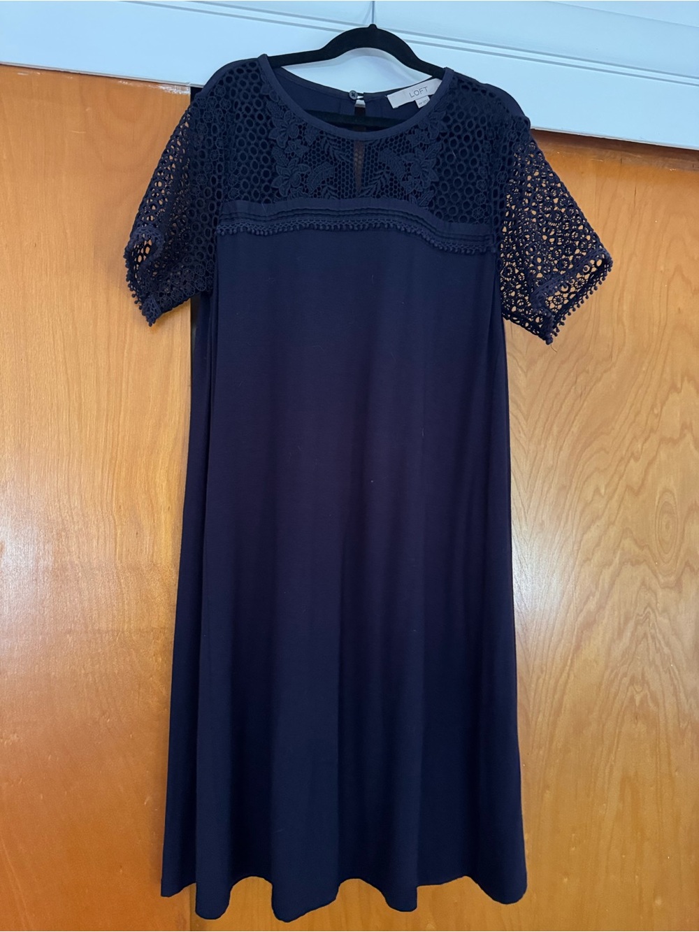 LOFT Navy Crochet Yoke Midi Dress